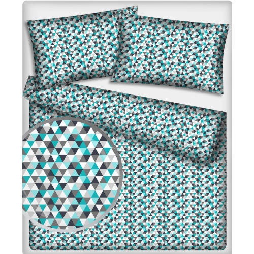 Komplet Pościeli z Bawełny 200x220 piramidki turkus